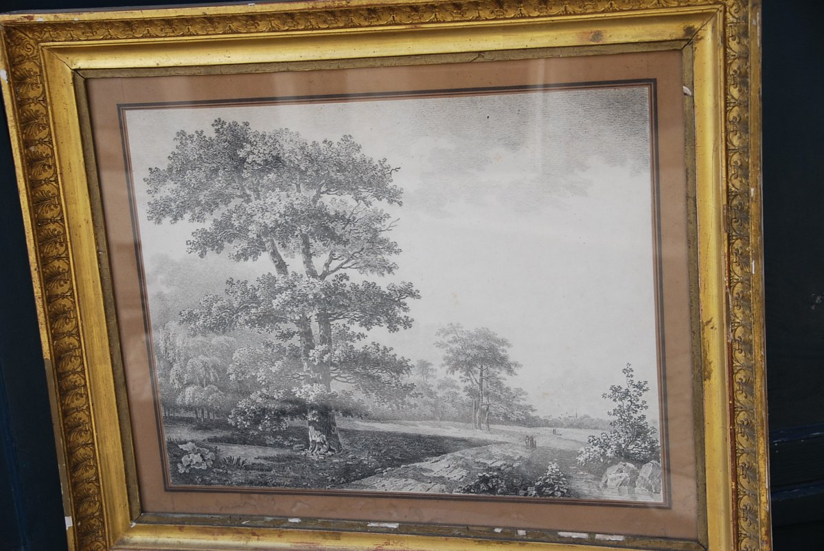 Grand Dessin Paysage Et Arbres Signé De Wartel  .époque Empire XIX-photo-4