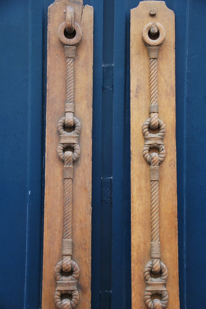 Pair Of Large Wooden Elements With String Decor, Work XVIII-photo-3