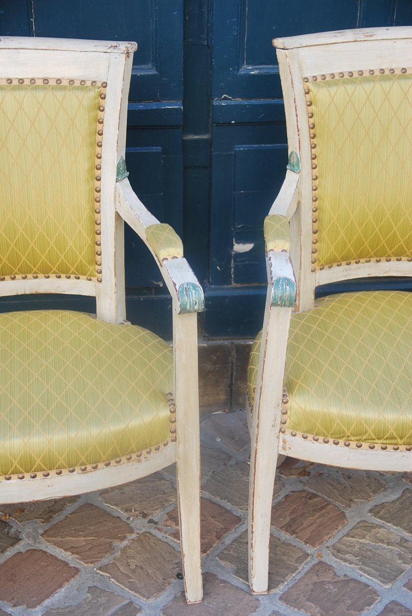 Pair Of Lacquered Wood Armchairs D Directoire Period-photo-2