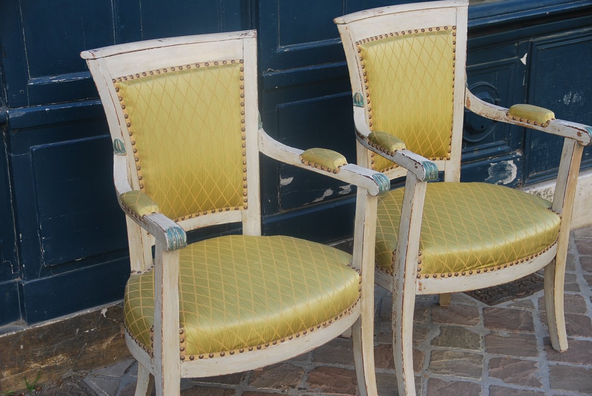 Pair Of Lacquered Wood Armchairs D Directoire Period-photo-4