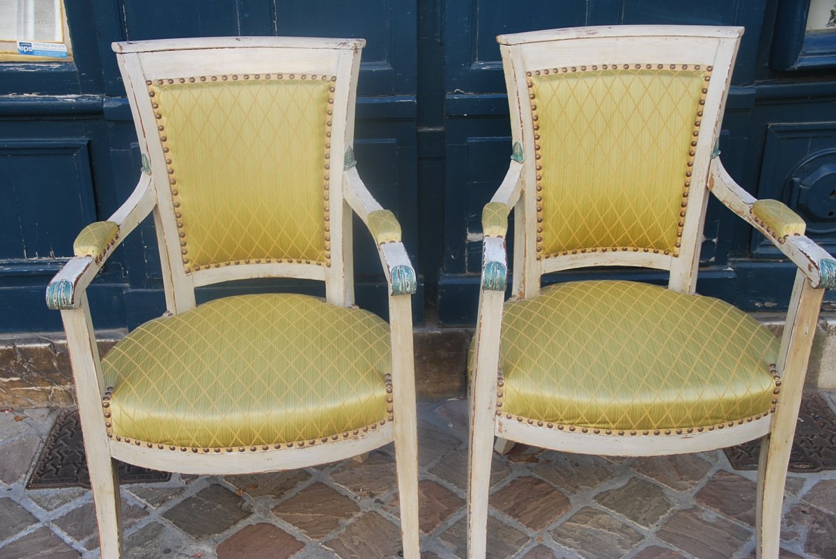 Pair Of Lacquered Wood Armchairs D Directoire Period-photo-2