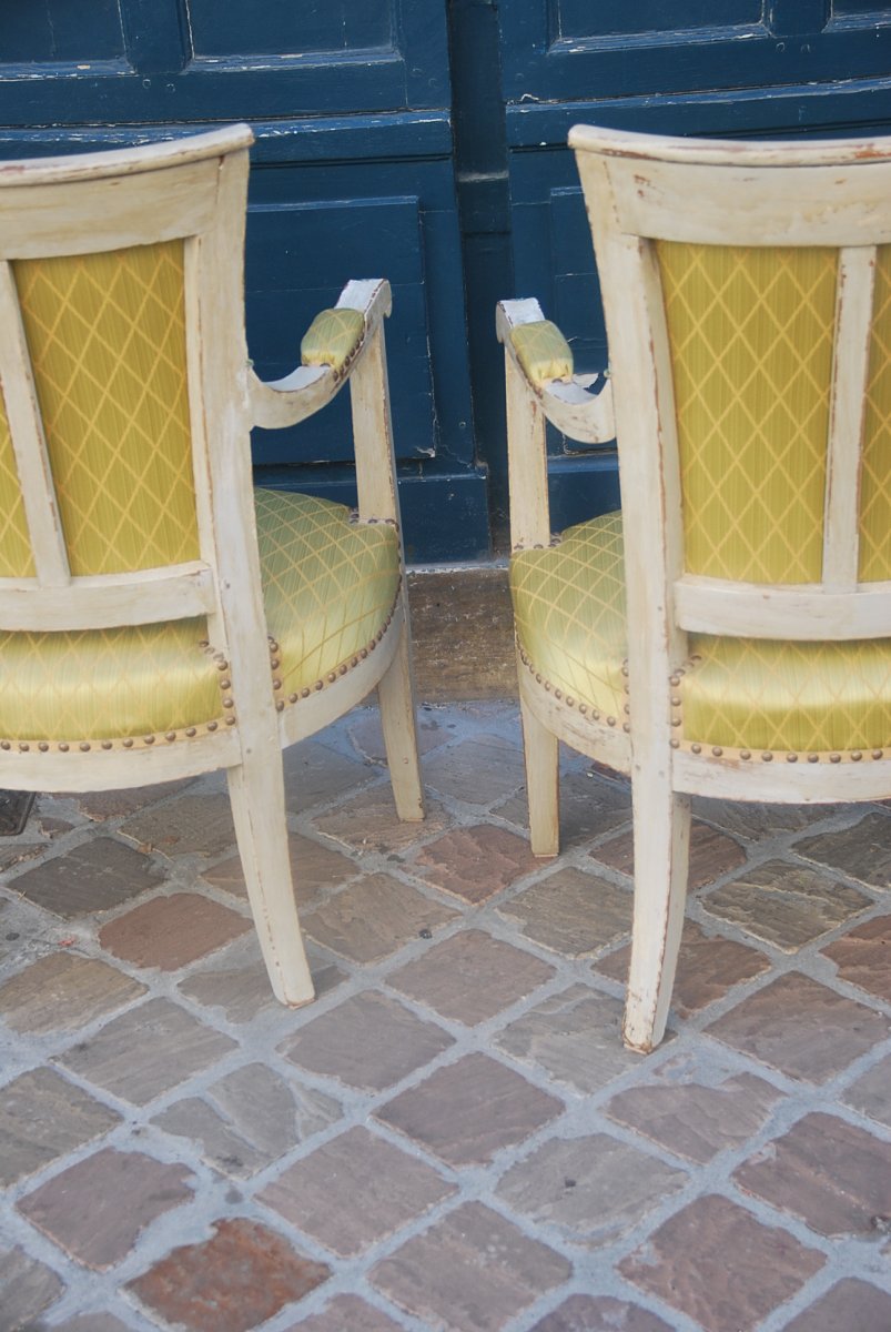 Pair Of Lacquered Wood Armchairs D Directoire Period-photo-3