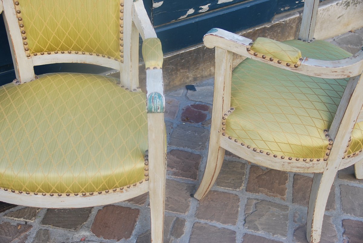 Pair Of Lacquered Wood Armchairs D Directoire Period-photo-5