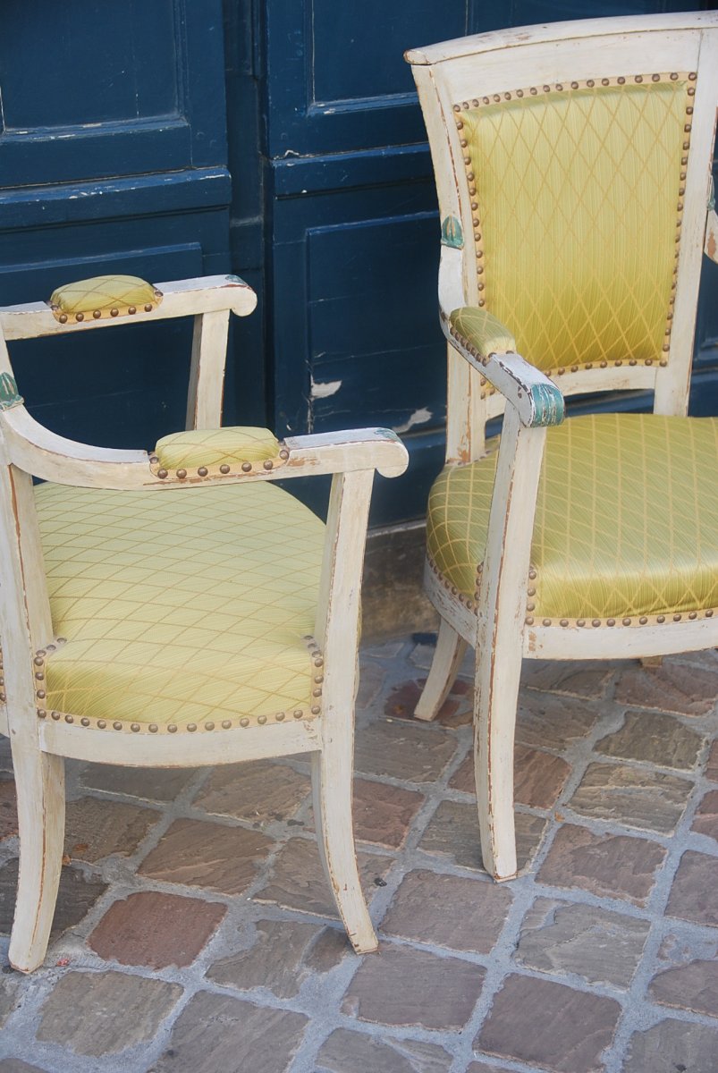 Paire De Fauteuils En Bois Laqué D Epoque Directoire-photo-8