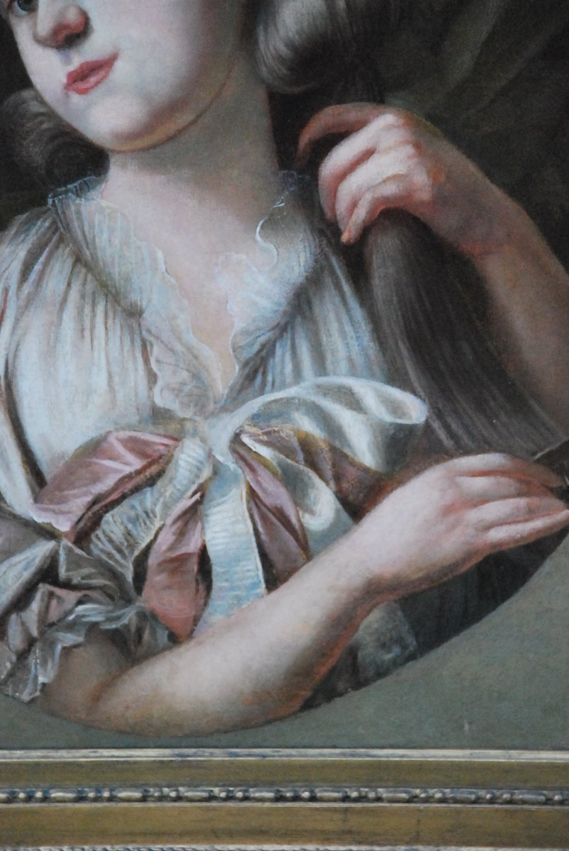 Huile Sur Toile Jeune Femme à Sa Toilette époque Louis XVI ; XVIII-photo-5