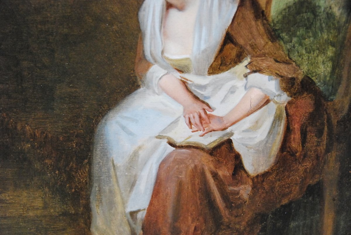 Charming Oil Young Woman Reading Her, Jean Baptiste Charpentier-photo-4