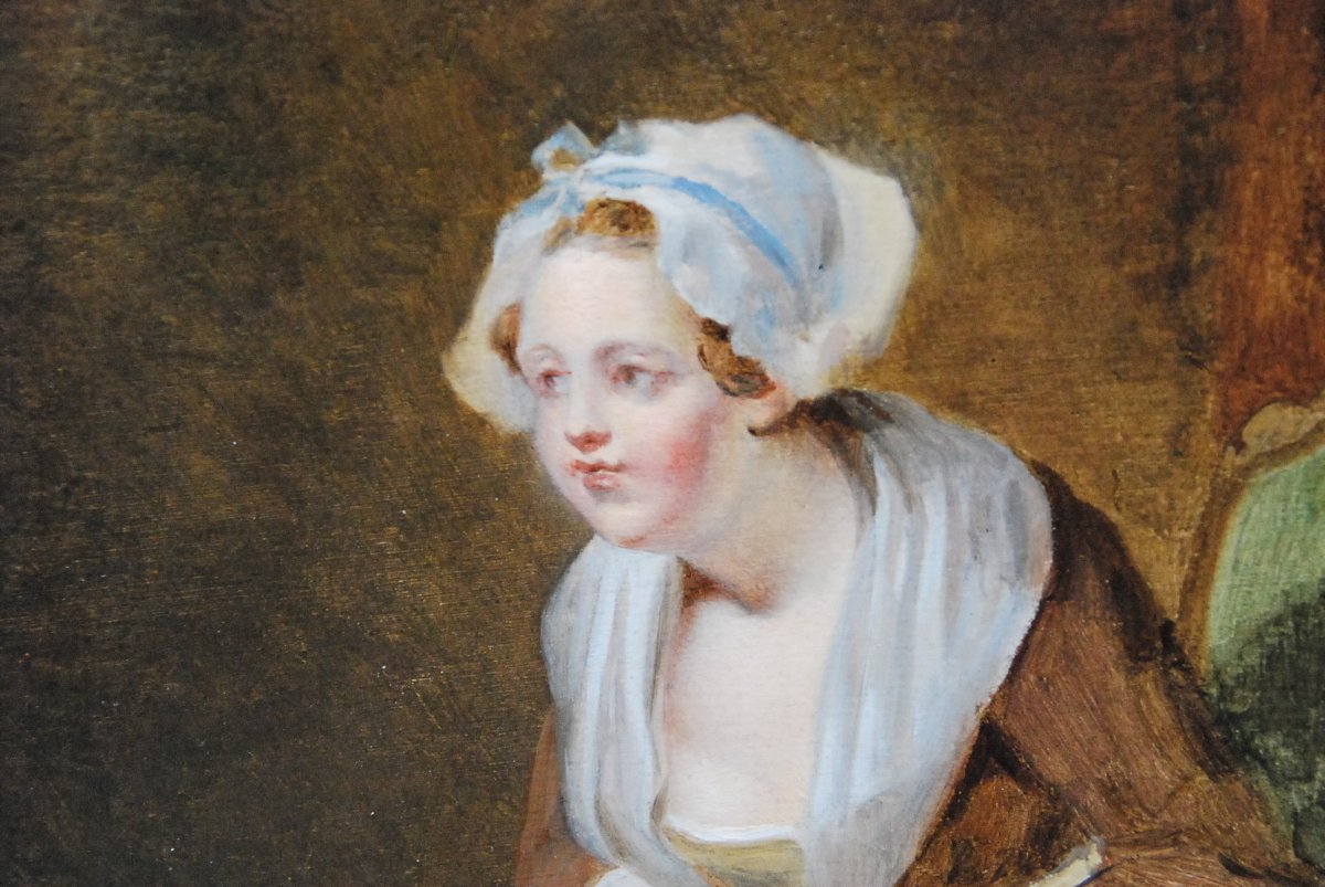 Charmant Huile Jeune Femme à Sa Lecture , Jean Baptiste Charpentier-photo-4
