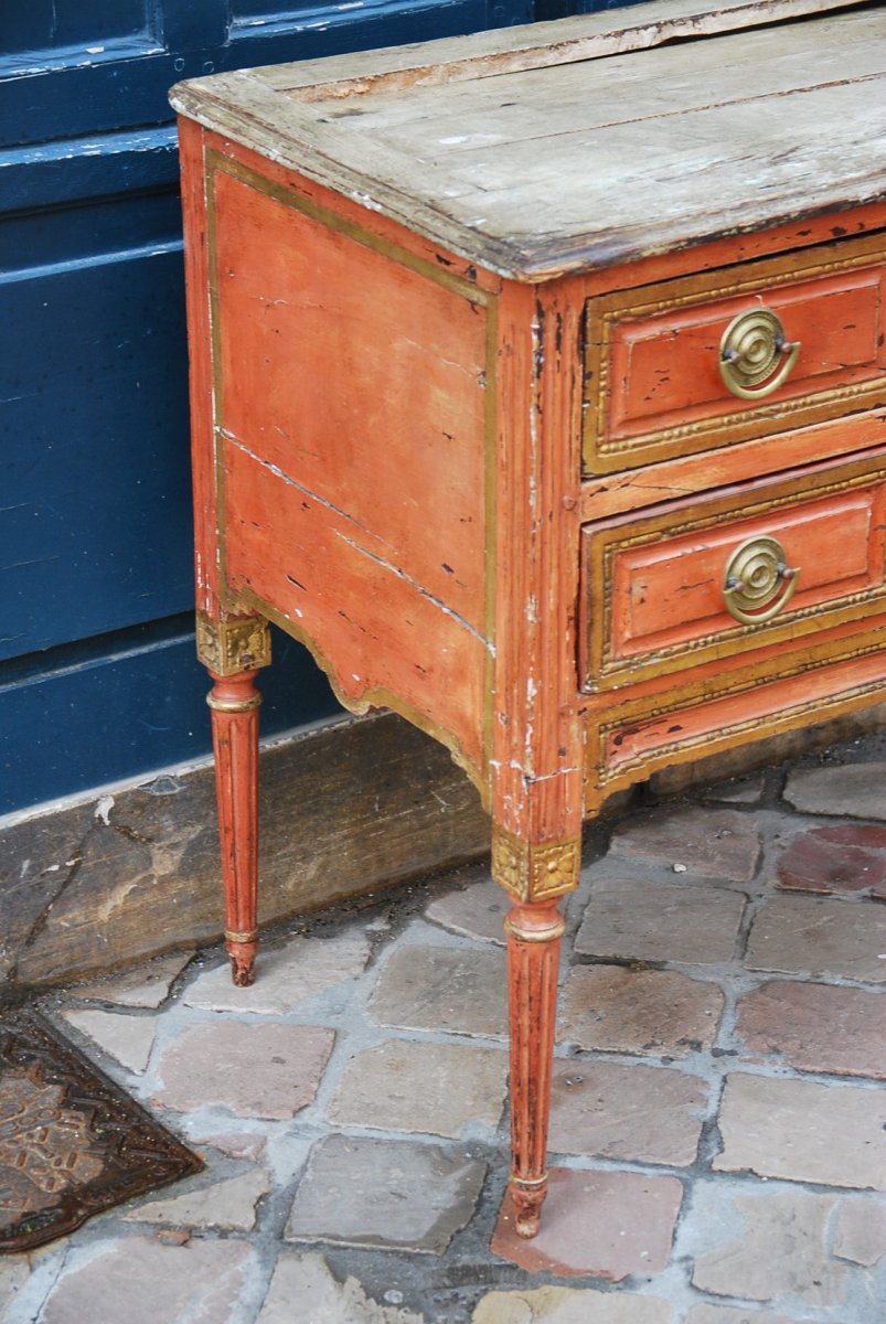 Commode Laquée Corail Italie D époque Louis XVI-photo-1