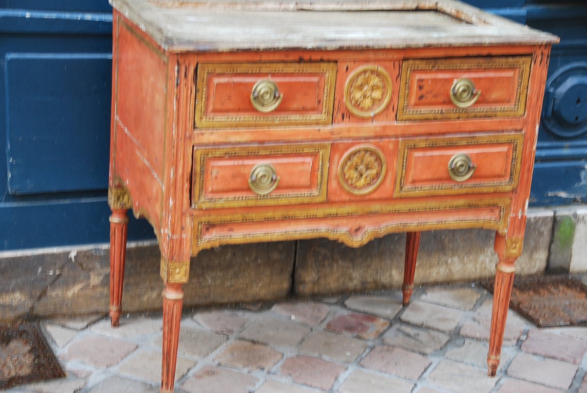 Commode Laquée Corail Italie D époque Louis XVI-photo-2