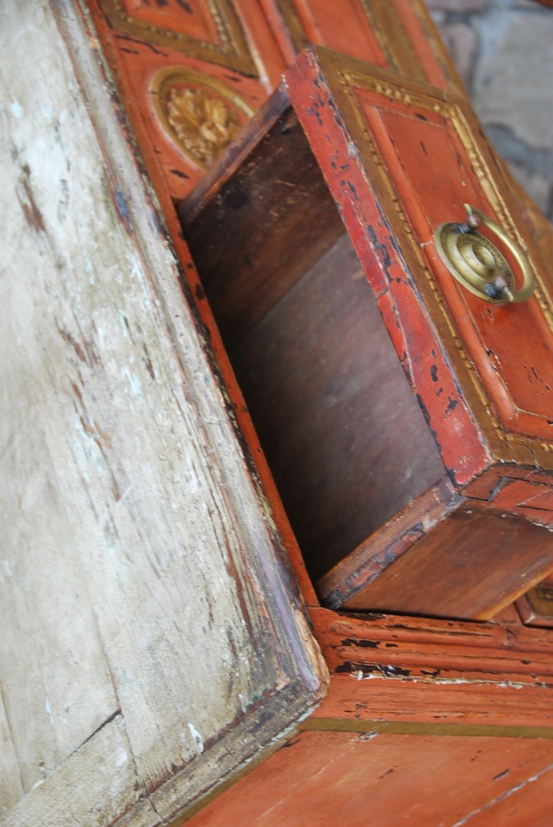 Commode Laquée Corail Italie D époque Louis XVI-photo-3