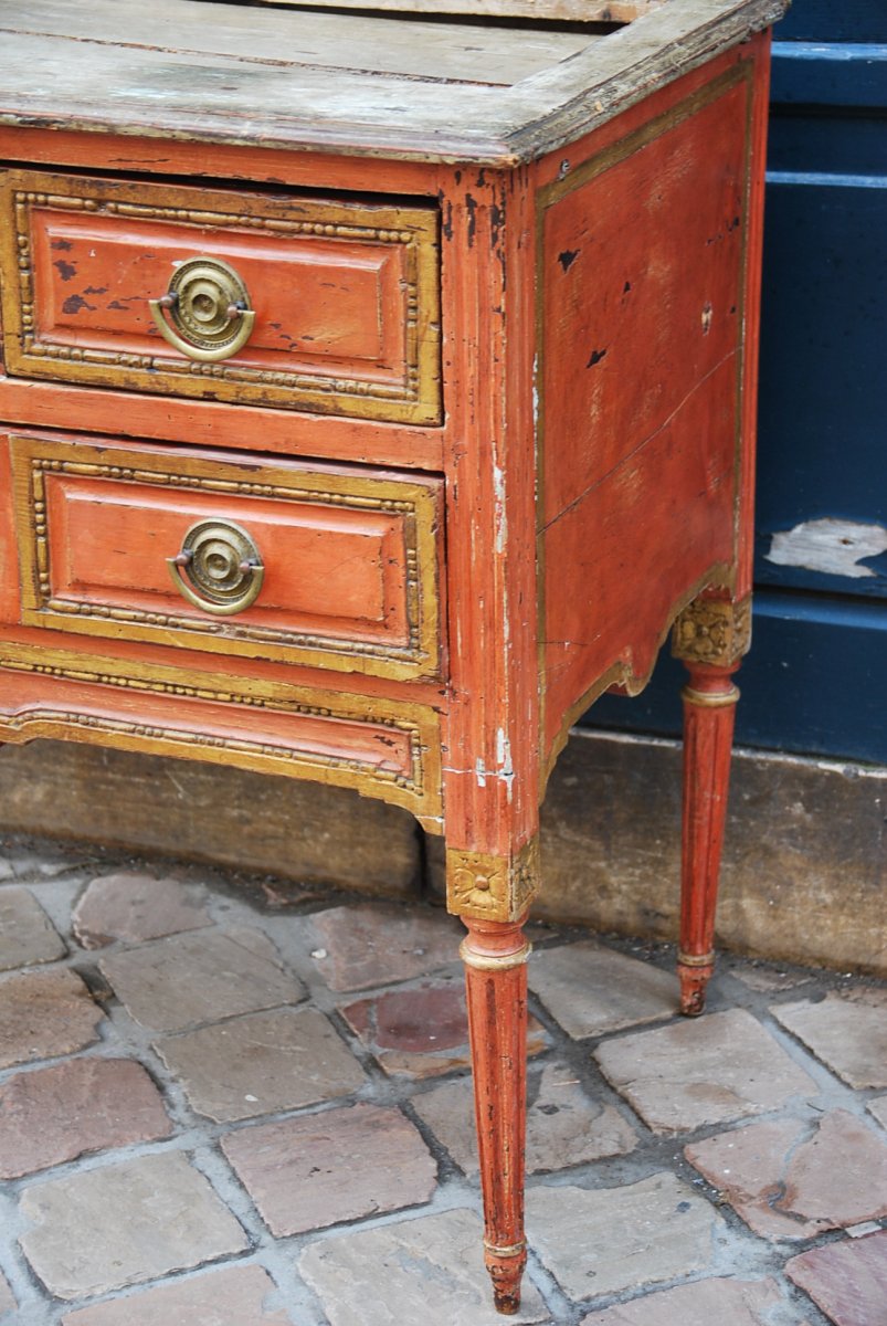 Commode Laquée Corail Italie D époque Louis XVI-photo-7