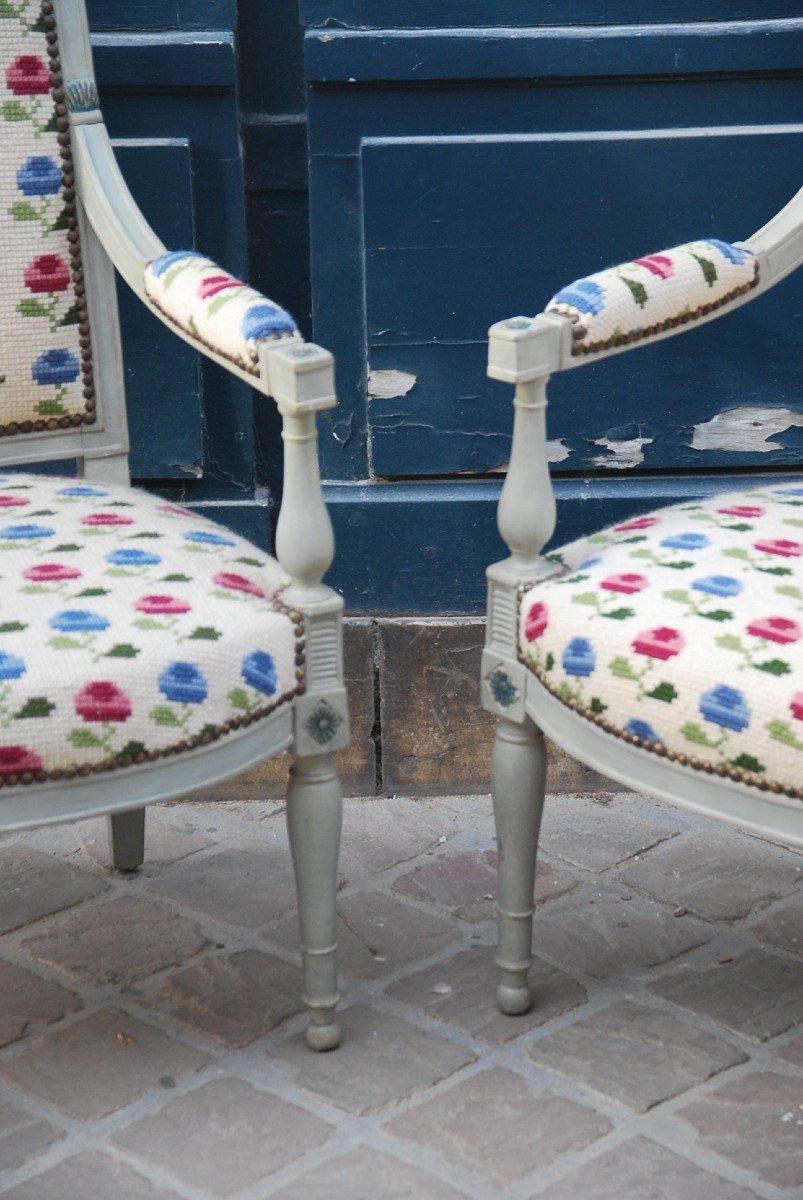 Paire De Fauteuils En Bois Laqué D époque Directoire -photo-2