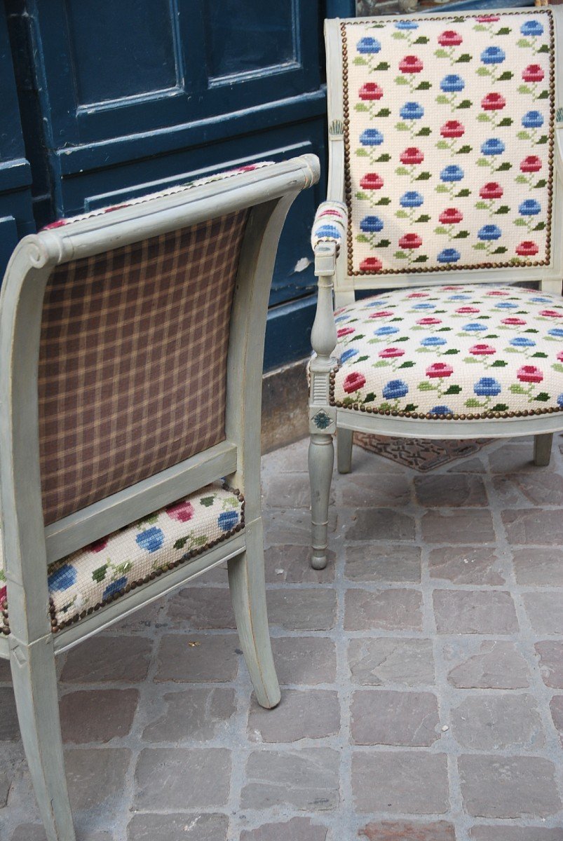 Paire De Fauteuils En Bois Laqué D époque Directoire -photo-3