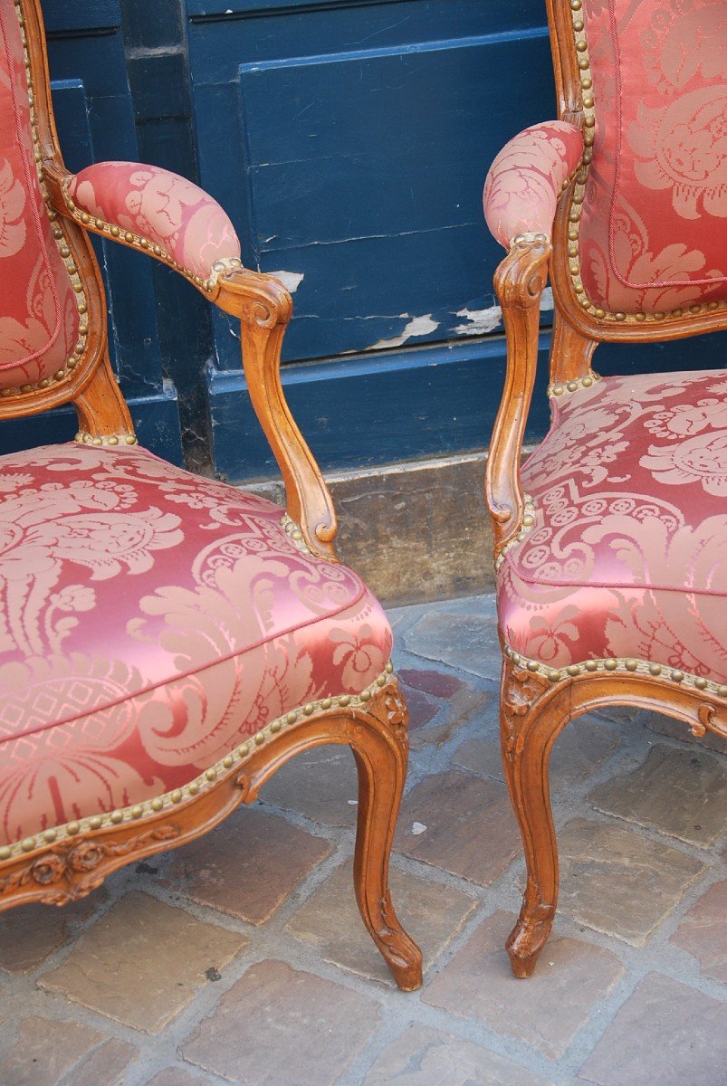 Pair Of Louis XV Period Flat Back Armchairs Stamped By Chevenat-photo-2