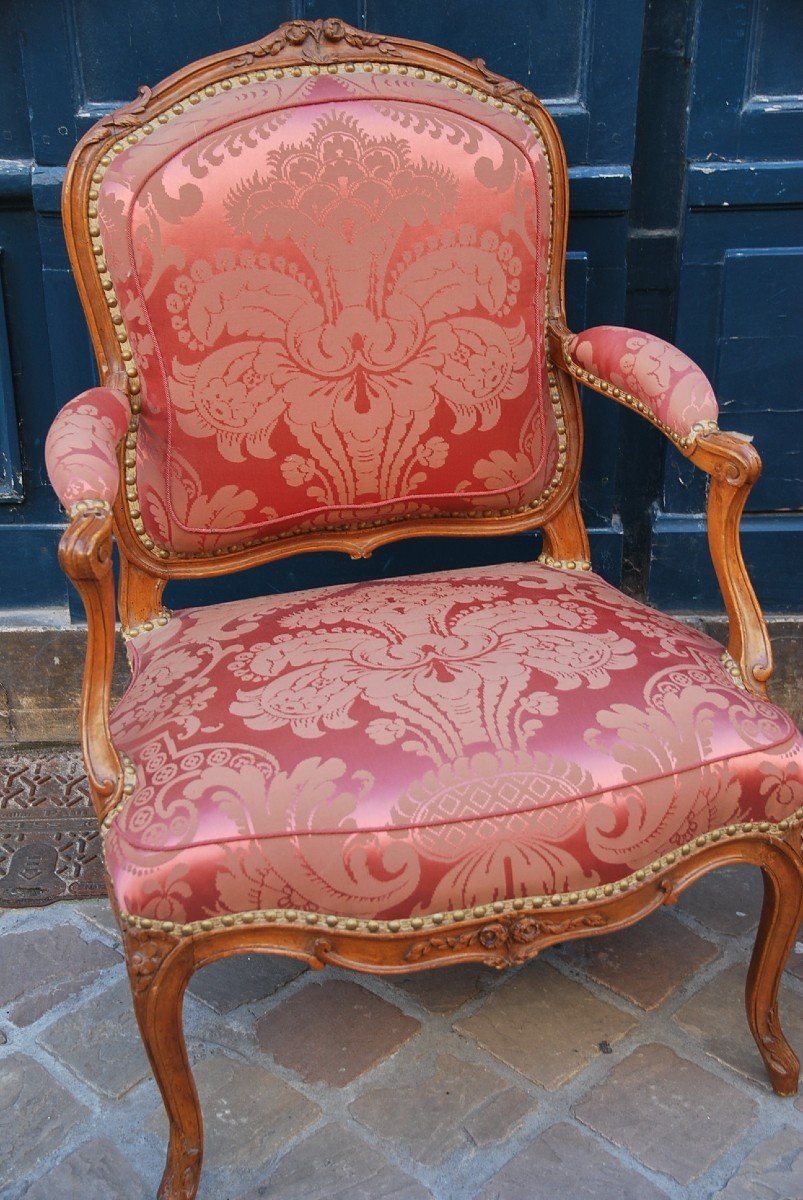 Pair Of Louis XV Period Flat Back Armchairs Stamped By Chevenat-photo-3