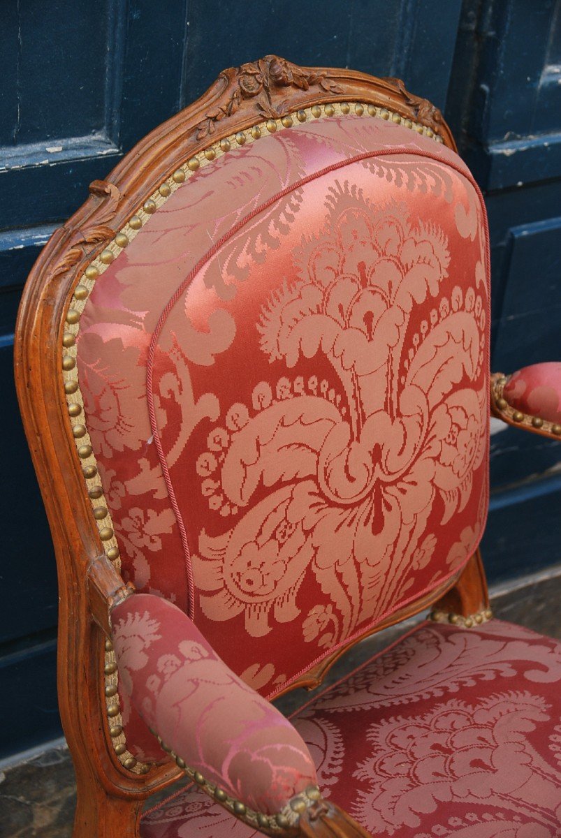 Pair Of Louis XV Period Flat Back Armchairs Stamped By Chevenat-photo-4