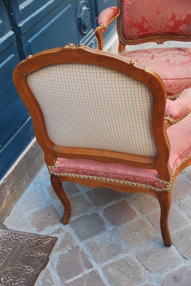 Pair Of Louis XV Period Flat Back Armchairs Stamped By Chevenat-photo-7