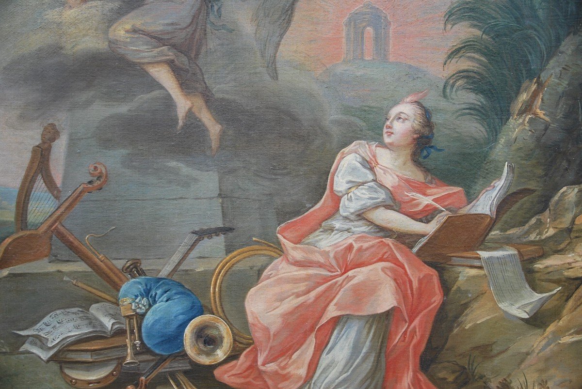 Grande Huile Sur Toile XVIII Allégorie De Lamusique Van Loo-photo-3