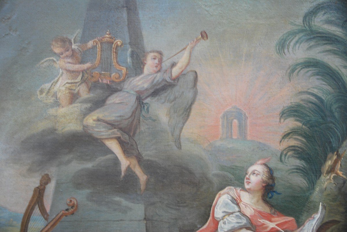 Grande Huile Sur Toile XVIII Allégorie De Lamusique Van Loo-photo-4