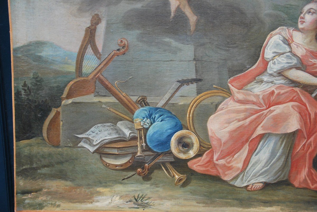 Grande Huile Sur Toile XVIII Allégorie De Lamusique Van Loo-photo-1