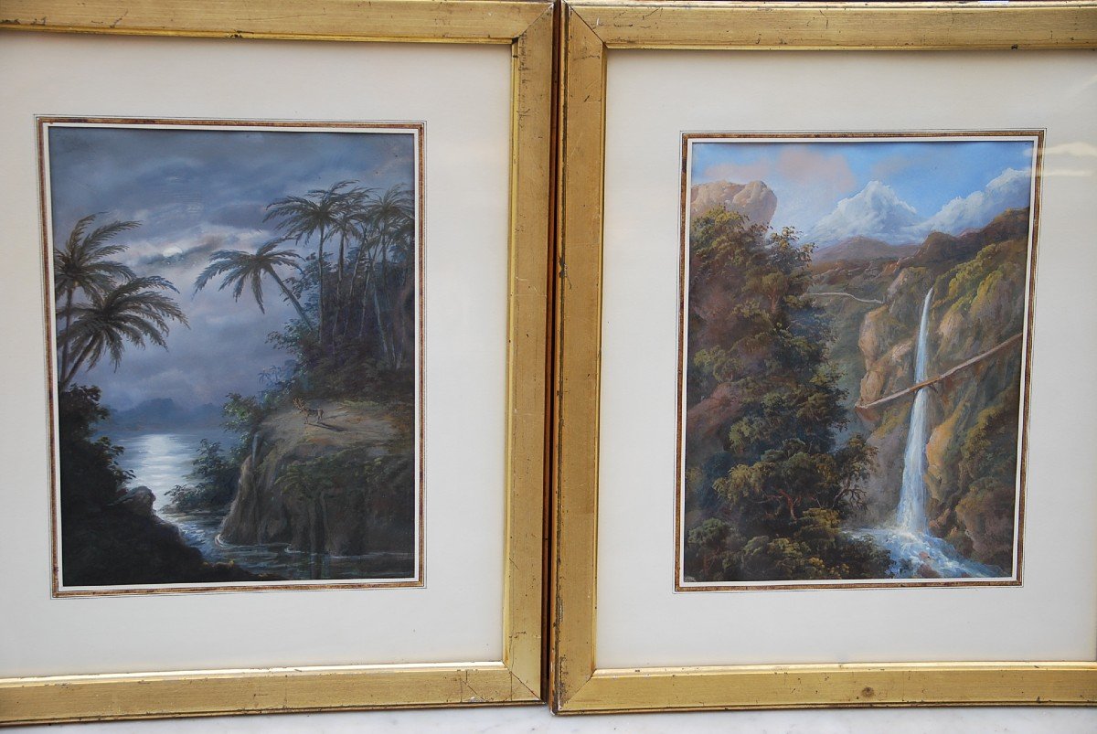 Pair Of Gouaches: Views Of Brazil Late XIX-photo-3