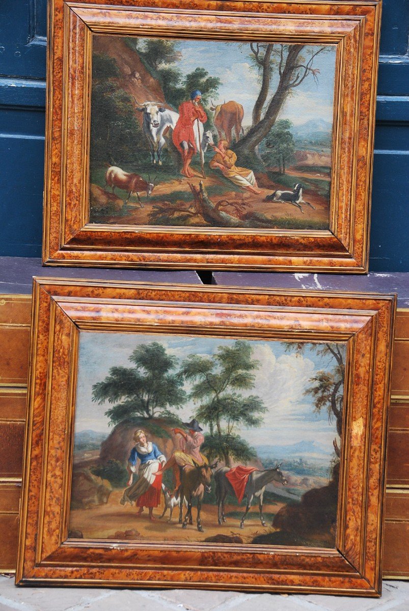 Paire De Paysages Du XVIII D Après Berchem 