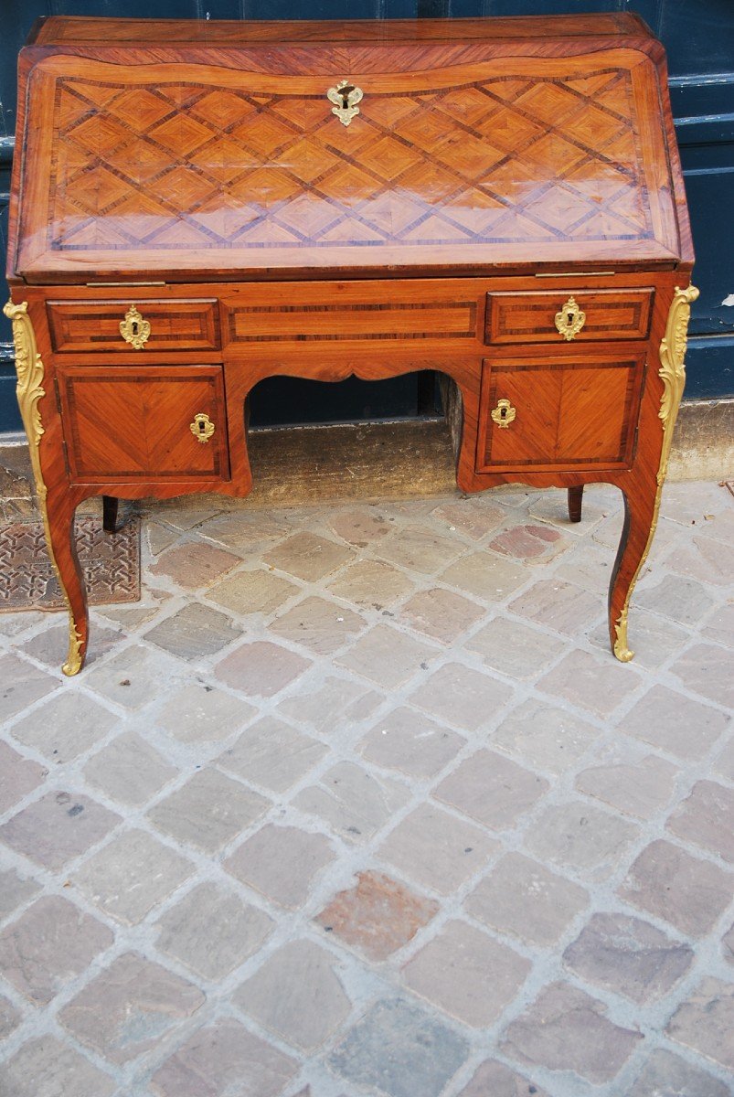 Bureau De Pente à Caissons Attribué à Pierre II Migeon épo Louis XV-photo-5