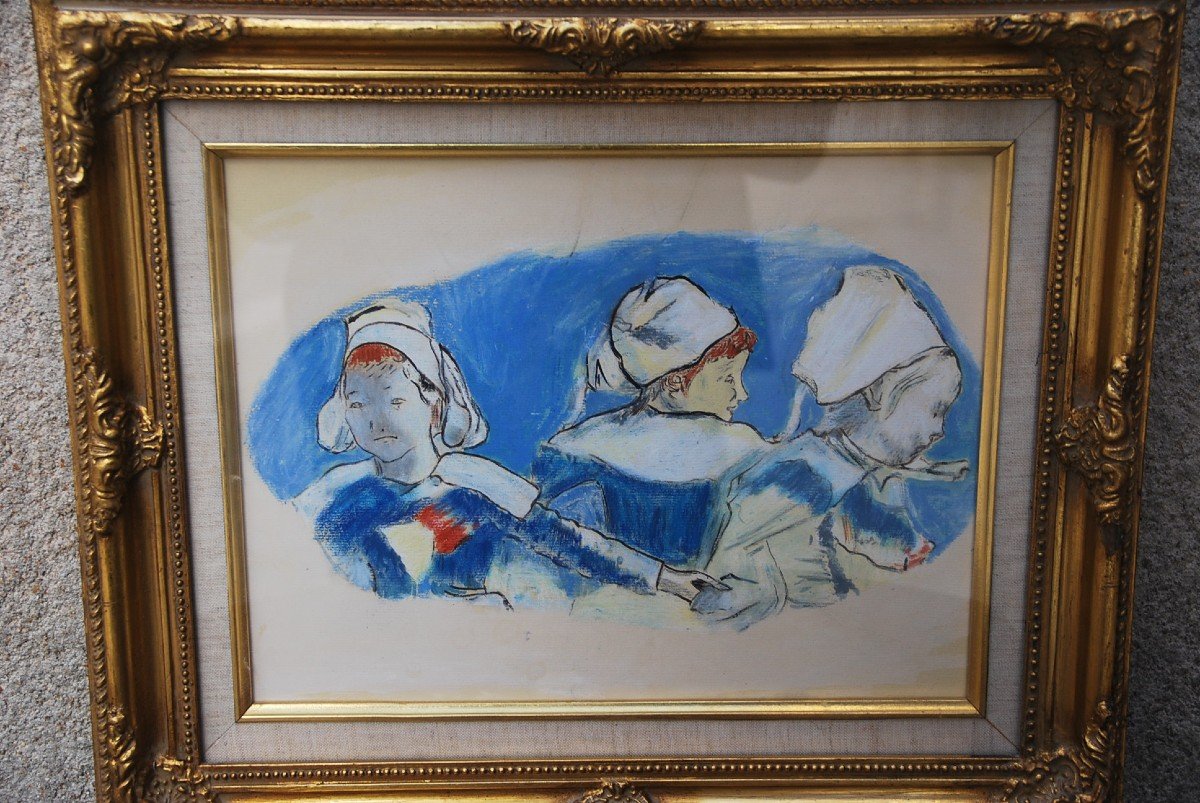 Dessin Au Pastel : Trois Bretonnes  , D Après Paul Gauguin-photo-4