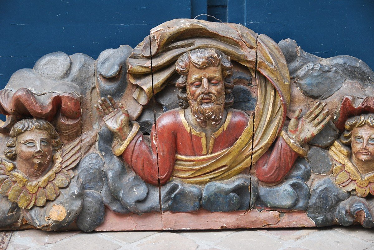 Grand Bas Relief Bois Sculpté XVII ,dieu Le Père-photo-3