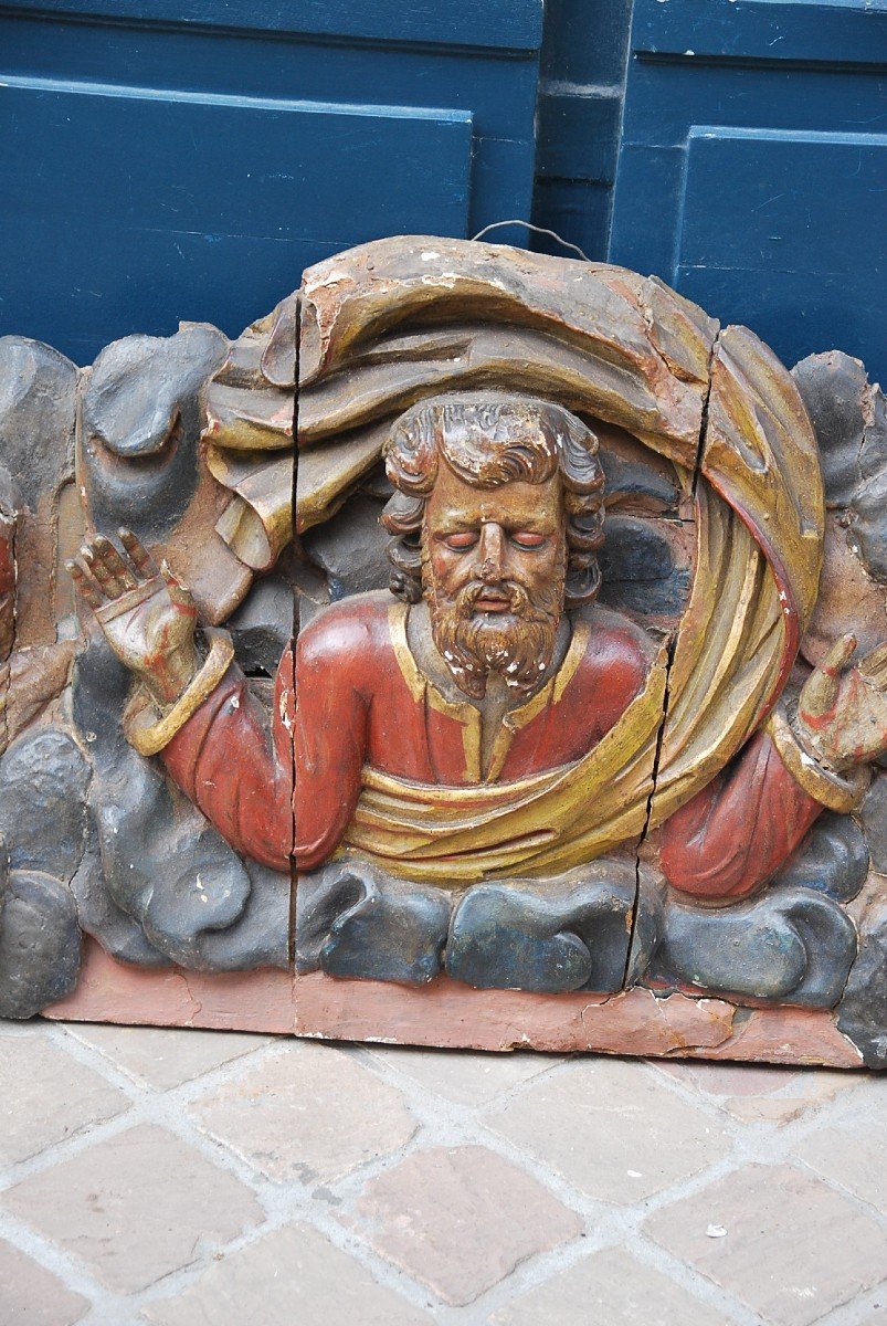 Grand Bas Relief Bois Sculpté XVII ,dieu Le Père-photo-3