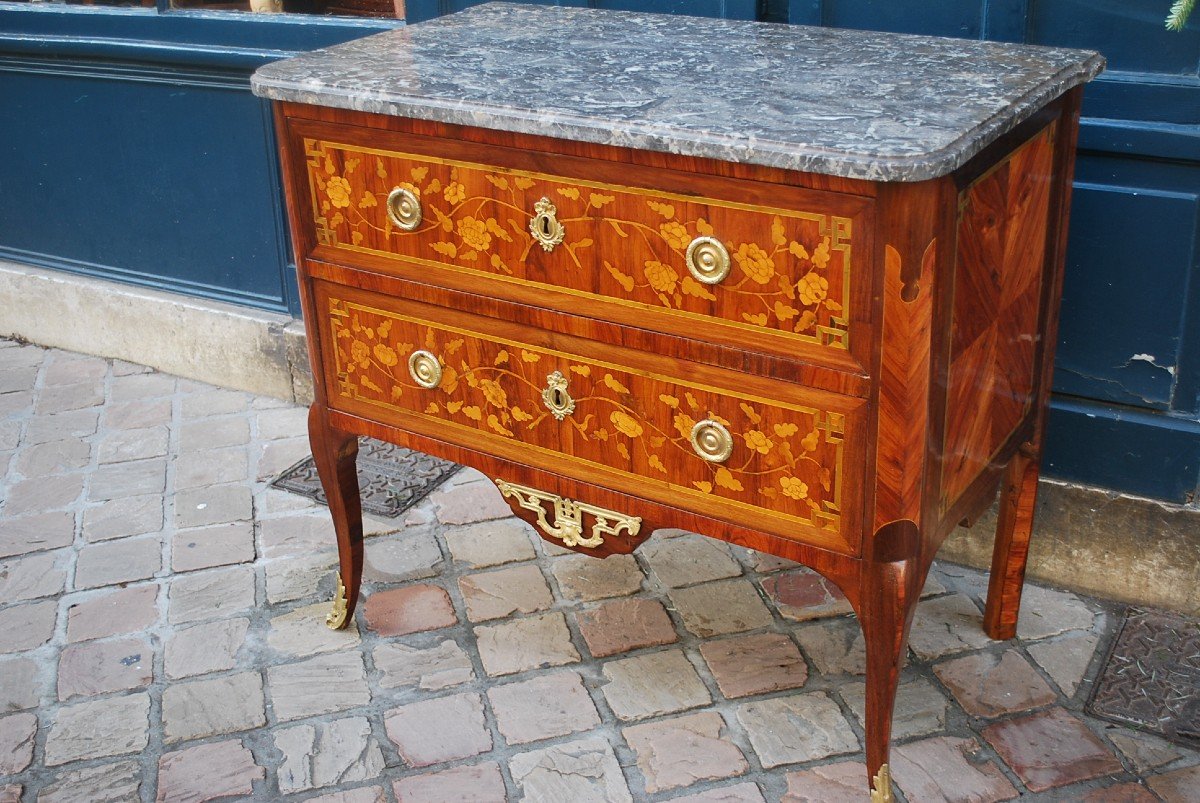 Elégante Commode En Marqueterie De Fleurs D époque Transition XVIII-photo-2