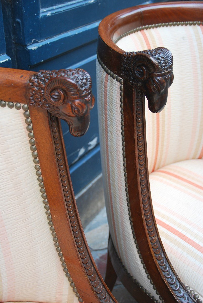 Pair Of Rare Mahogany Bergères Attributed To Séné D Consulate Period-photo-2