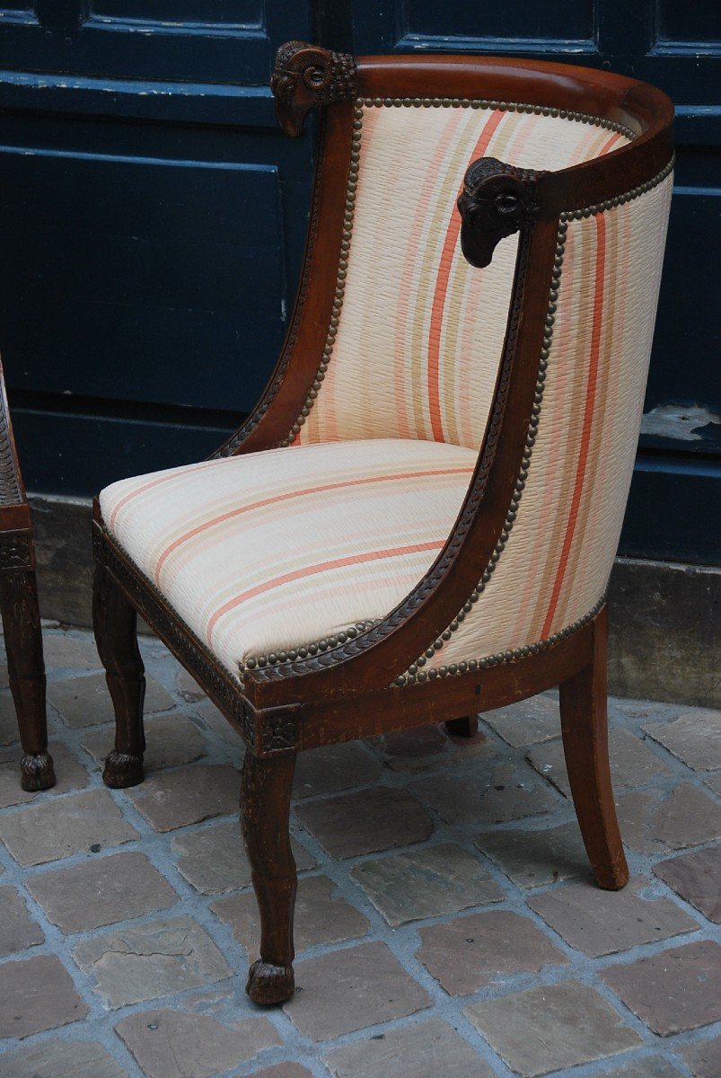 Pair Of Rare Mahogany Bergères Attributed To Séné D Consulate Period-photo-1