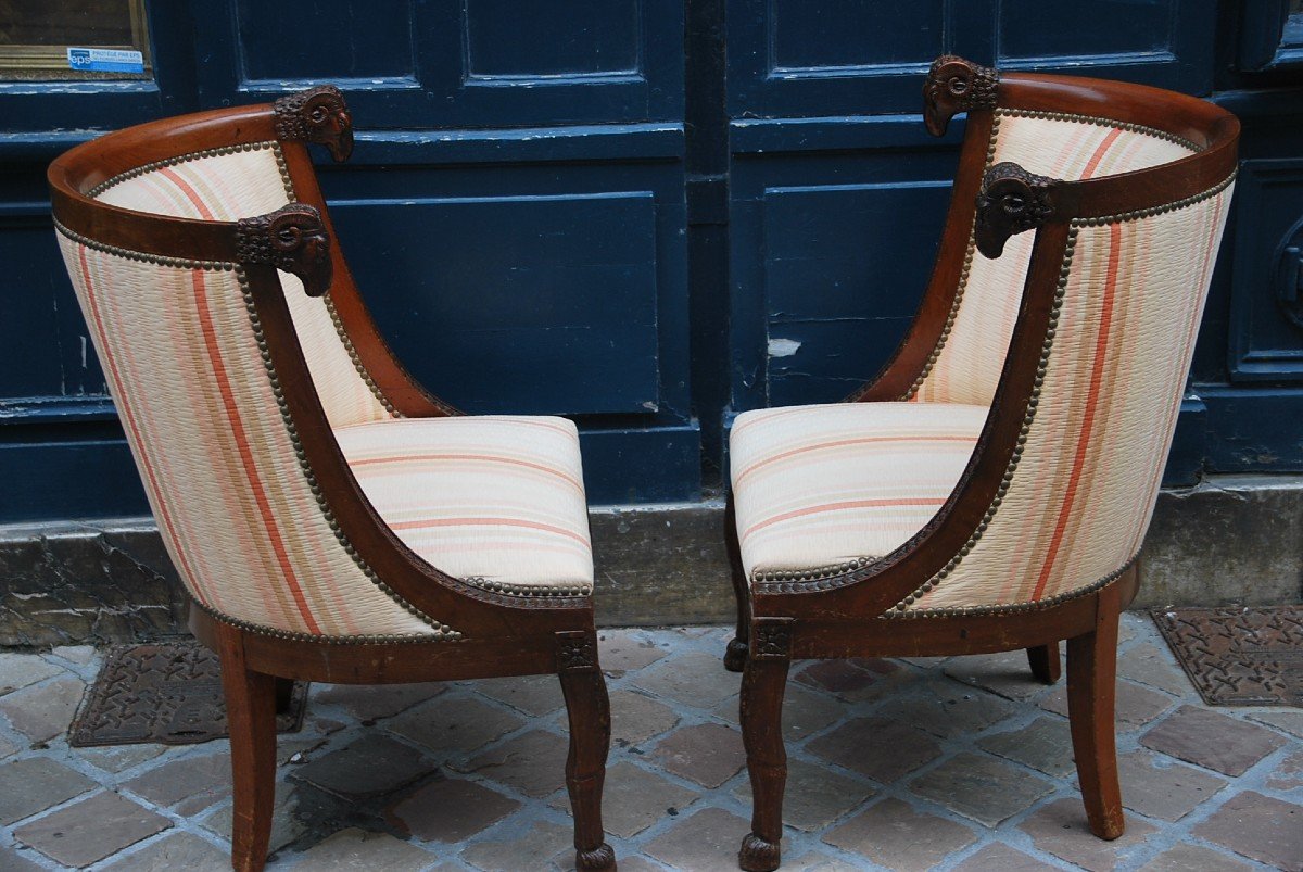 Pair Of Rare Mahogany Bergères Attributed To Séné D Consulate Period