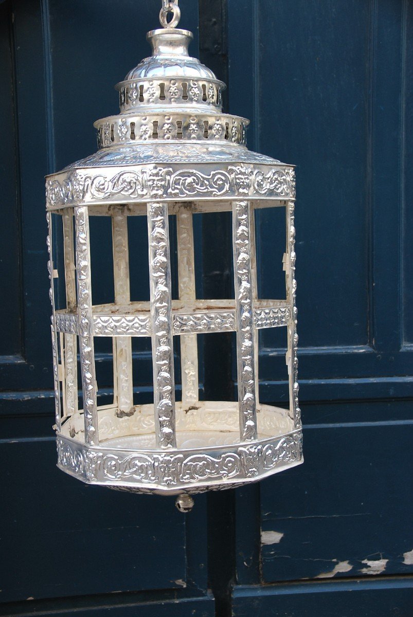 Important Middle East Style Silver Tole Lantern-photo-4