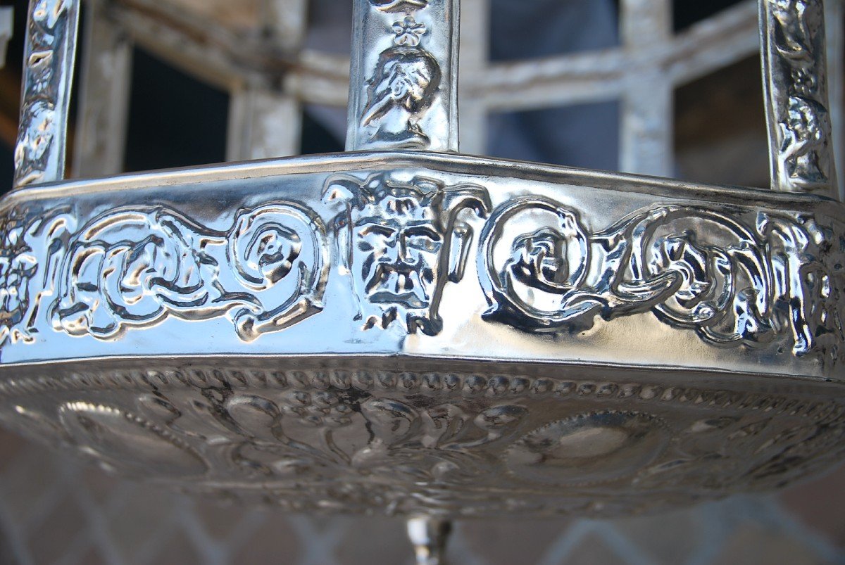 Important Middle East Style Silver Tole Lantern-photo-4