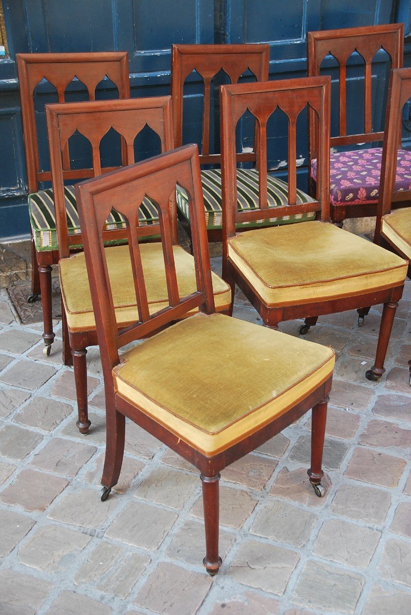 Suite Of 8 Mahogany Chairs D Restoration Period XIX-photo-3