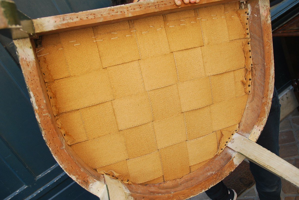 Bergère D Officier D époque  Consulat  En Bois Laqué  Et Cuir-photo-5