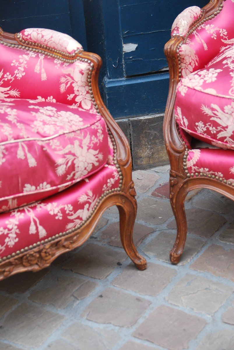 Pair Of Louis XV Bergères Stamped By Meunier-photo-2