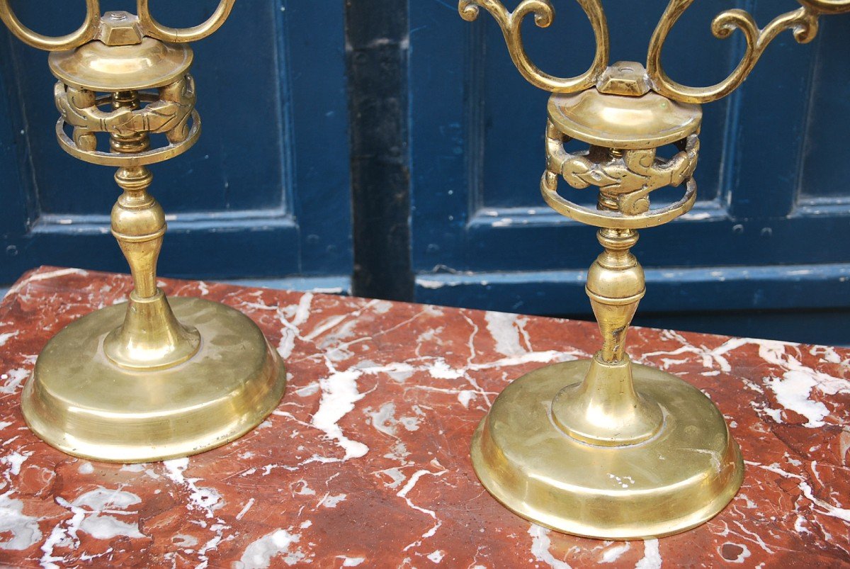 Paire De Chandeliers En Bronze Avec Les Armes D Amsterdam-photo-2
