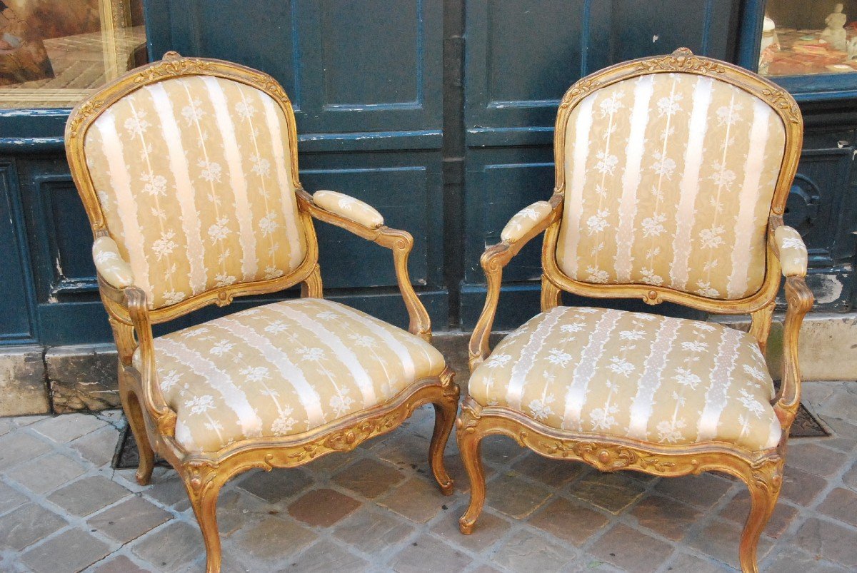 Paire De Fauteuils à Chassis En Bois Doré D époque Louis XV-photo-7