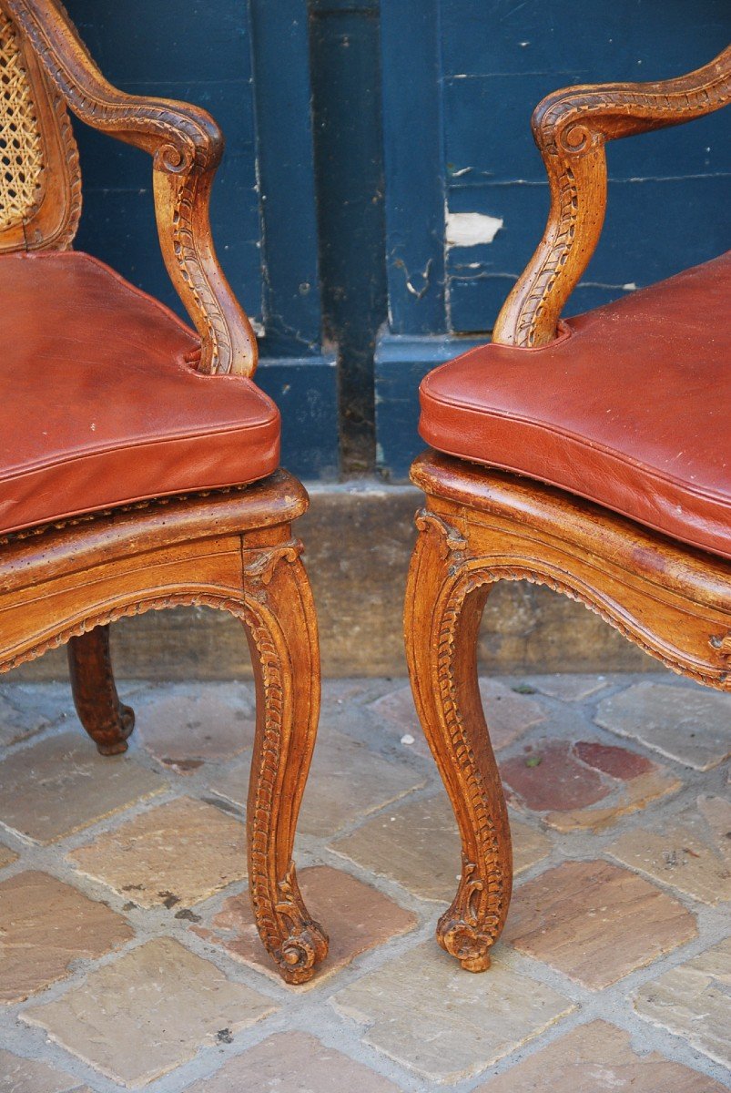 Pair Of Caned Armchairs D Regence XVIII-photo-2