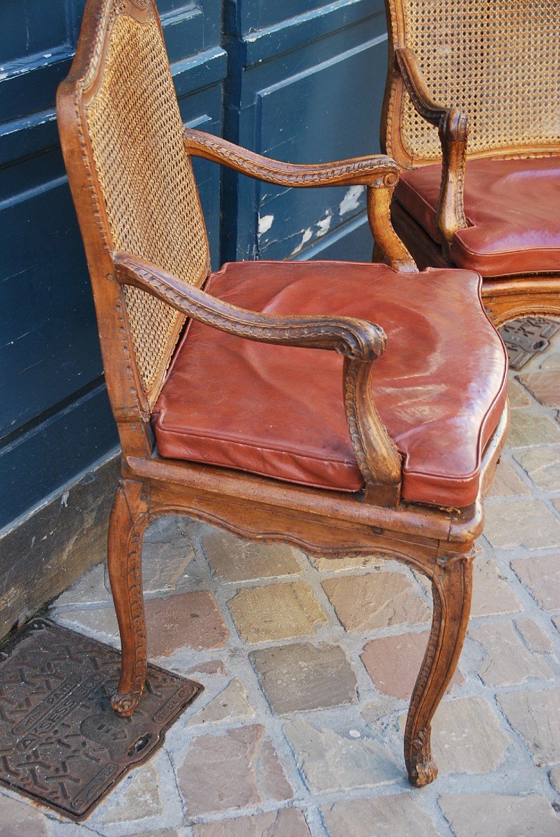 Pair Of Caned Armchairs D Regence XVIII-photo-2