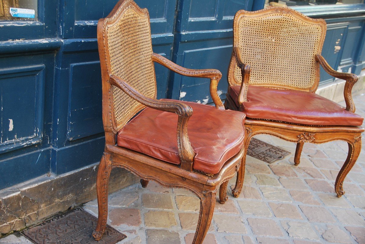 Pair Of Caned Armchairs D Regence XVIII-photo-3