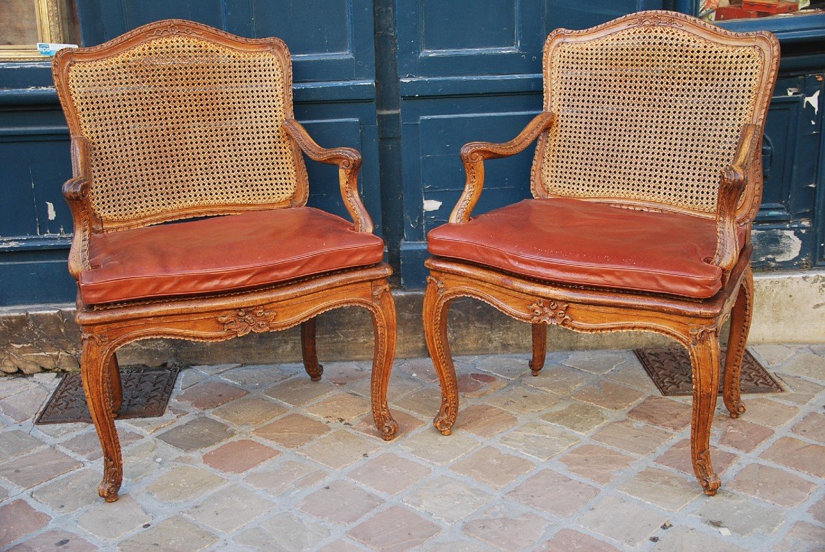 Pair Of Caned Armchairs D Regence XVIII