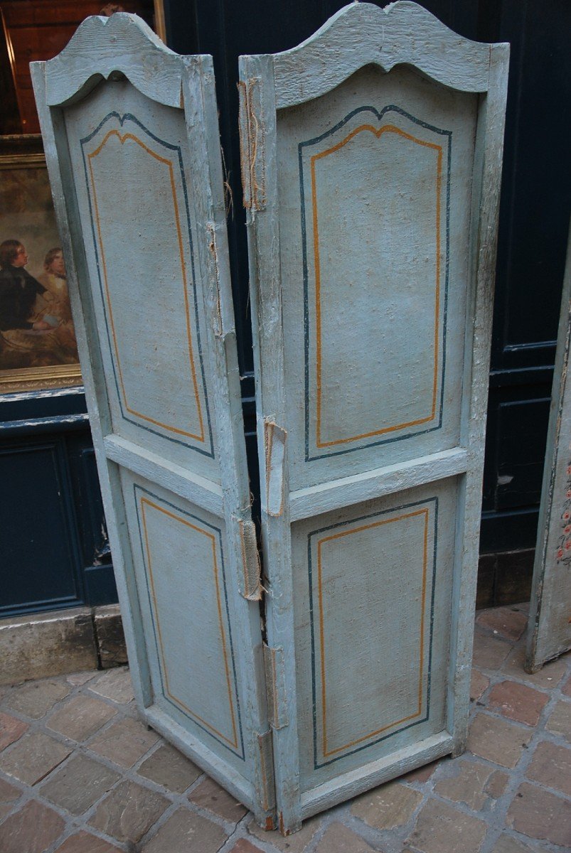 Charmant Paravent En Toile Peinte , Provence , XVIII -photo-6