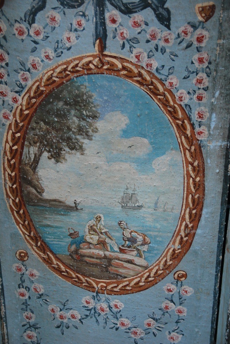 Charmant Paravent En Toile Peinte , Provence , XVIII -photo-7