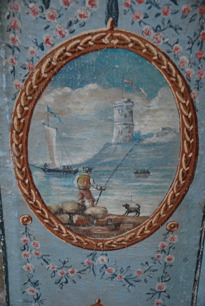 Charmant Paravent En Toile Peinte , Provence , XVIII -photo-8