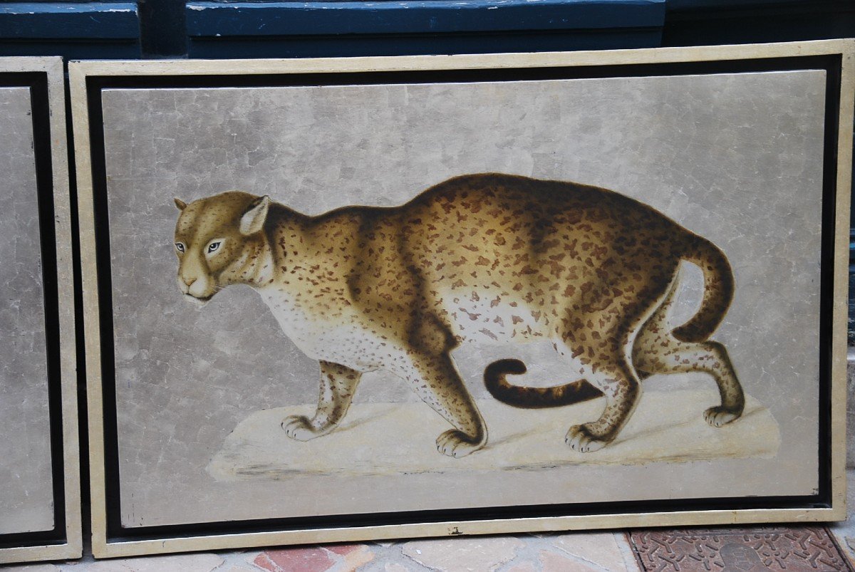 Lacquer Panels With Gold Background, Pair Of Panthers XX-photo-4