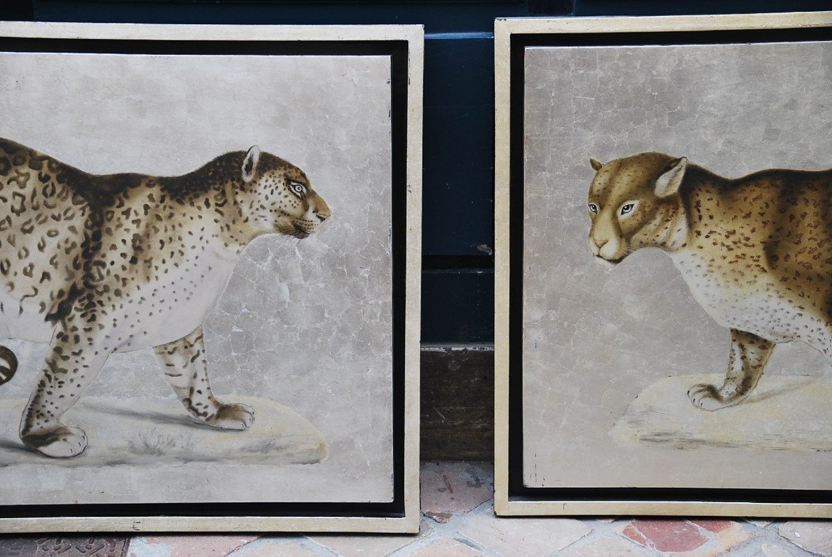 Lacquer Panels With Gold Background, Pair Of Panthers XX-photo-8